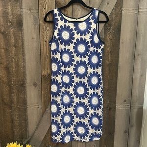 Mascara London Blue & White Sleeveless Lace Eyelet Midi Dress